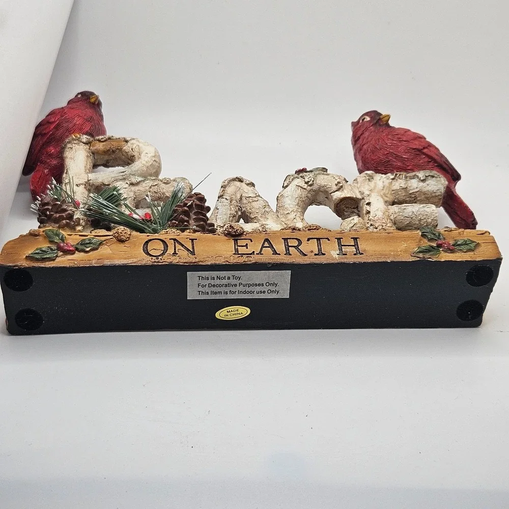 Rustic Peace On Earth Cardinal Christmas Table Decor Figurine‎ Woodland Bird